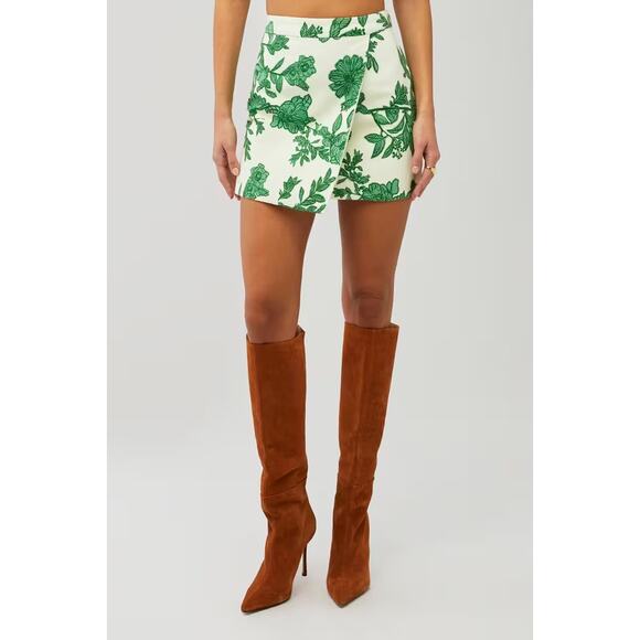 Rococo Sand White Green Floral Print Asymmetric Mini Skirt Size Medium - Picture 1 of 11
